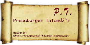 Pressburger Talamér névjegykártya